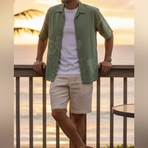 Tommy Bahama embroidered silk monstera Print Men's Shirt